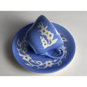 Vintage Cameoware Harker Pottery USA Demi Cup and Saucer c-3.5”x 2” s-5”t